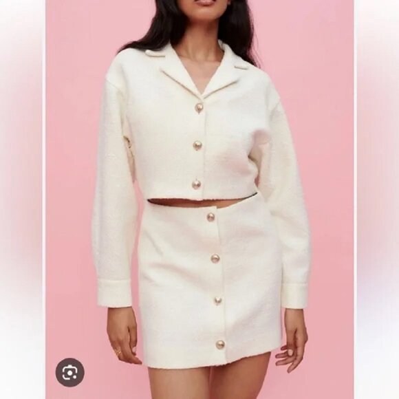 NWT MAJE Ecru Cut Out Collared Tweed Eur 38 Small $535 - Picture 1 of 9